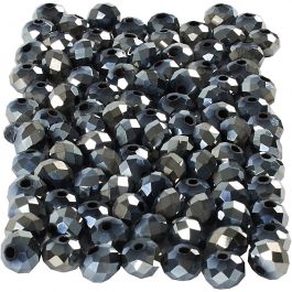 Perles à facettes, dim. 5x6 mm, diamètre intérieur 1 mm, noir métallique, 100pièces/ 1 Pq. [HOB-61686]