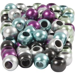 Perles Pony, d 10 mm, diamètre intérieur 4 mm, couleurs métalliques, 60 gr, 125 ml/ 1 Pq. [HOB-617180]