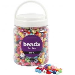 Seau de Perles Plastique, dim. 6-20 mm, diamètre intérieur 1,5-6 mm, 390 gr, 700 ml/ 1 boîte [HOB-618050]