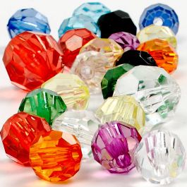 Perles à Facettes, dim. 10-12-16 mm, diamètre intérieur 1-2,5 mm, ass. de couleurs, 75 gr, 100 pièce/ 1 Pq. [HOB-618780]