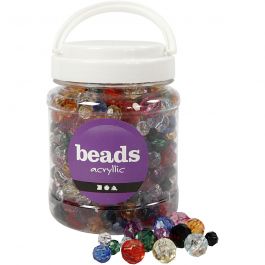 Perles à Facettes, dim. 10-12-16 mm, diamètre intérieur 1-2,5 mm, ass. de couleurs, 500 gr, 700 ml/ 1 boîte [HOB-61878]