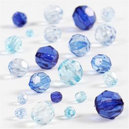 Perles à facettes, dim. 4-12 mm, diamètre intérieur 1-2,5 mm, harmonie de bleus, 45 gr/ 1 Pq. [HOB-618821]
