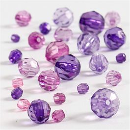 Perles à facettes, dim. 4-12 mm, diamètre intérieur 1-2,5 mm, violet, 45 gr/ 1 Pq. [HOB-618831]