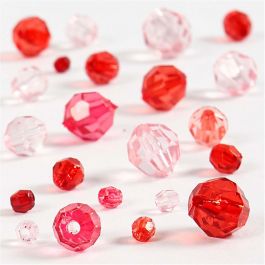 Perles à facettes, dim. 4-12 mm, diamètre intérieur 1-2,5 mm, harmonie de rouges, 45 gr/ 1 Pq. [HOB-618851]