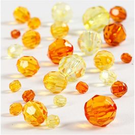 Perles à facettes, dim. 4-12 mm, diamètre intérieur 1-2,5 mm, jaune, 45 gr/ 1 Pq. [HOB-618861]