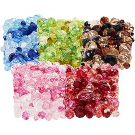 Perles à facettes, d 4-12 mm, diamètre intérieur 1-2,5 mm, ass. de couleurs, 7x250 gr/ 1 Pq. [HOB-61888]