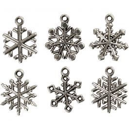 Flocons de neige, H : 20 mm, diamètre intérieur 1,5 mm, argent antique, 18 ass./ 1 Pq. [HOB-63232]