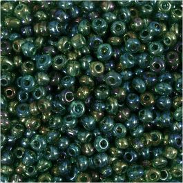 Perles de Rocaille, d 3 mm, dim. 8/0, diamètre intérieur 0,6-1,0 mm, vert brillant, 25 gr/ 1 Pq. [HOB-682181]