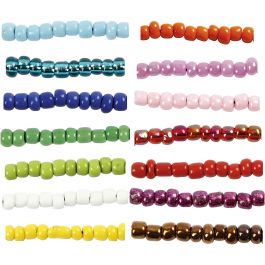 Perles de Rocaille, d 3 mm, dim. 8/0, diamètre intérieur 0,6-1,0 mm, ass. de couleurs, 14x25 gr/ 1 Pq. [HOB-68223]