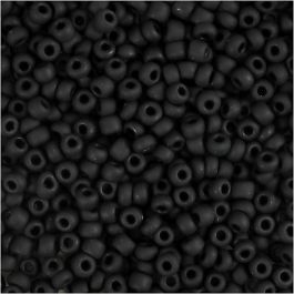 Perles de Rocaille, d 3 mm, dim. 8/0, diamètre intérieur 0,6-1,0 mm, noir mat, 25 gr/ 1 Pq. [HOB-682291]