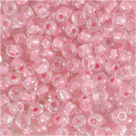 Perles de Rocaille, d 4 mm, dim. 6/0, diamètre intérieur 0,9-1,2 mm, coeur rose, 25 gr/ 1 Pq. [HOB-682781]