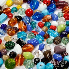 Perles de verre, dim. 7-18 mm, diamètre intérieur 1 mm, ass. de couleurs, 1000 gr/ 1 Pq. [HOB-68414]