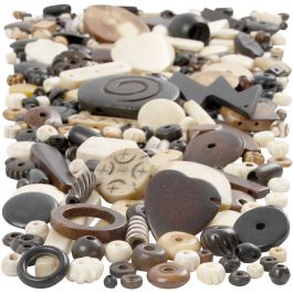 Mix de perles en os, dim. 5-30 mm, diamètre intérieur 1-2 mm, 300 gr/ 1 Pq. [HOB-68421]
