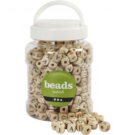 Perles en bois, dim. 9x9x9 mm, diamètre intérieur 3 mm, 185 gr, 400 ml/ 1 seau [HOB-68475]