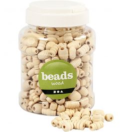 Perles en bois, dim. 5-28 mm, diamètre intérieur 2,5-3 mm, 175 gr, 400 ml/ 1 seau [HOB-684770]