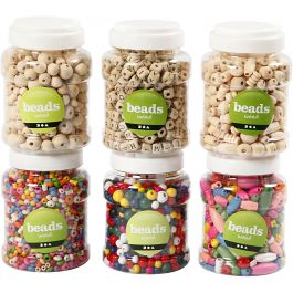 Perles en bois, d 5-25 mm, 6x200 gr, 6x400 ml/ 1 Pq. [HOB-68489]