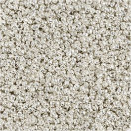 Perles de Rocaille, d 1,7 mm, dim. 15/0, diamètre intérieur 0,5-0,8 mm, Argent métallisé, 25 gr/ 1 Pq. [HOB-686720]