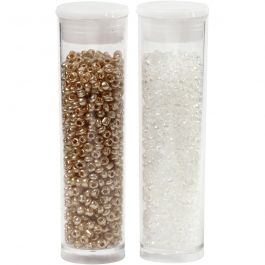 Perles de Rocaille, d 1,7 mm, dim. 15/0, diamètre intérieur 0,5-0,8 mm, blanc, 2x7 gr/ 1 Pq. [HOB-68683]