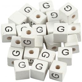 Perles lettres, G, dim. 8x8 mm, diamètre intérieur 3 mm, blanc, 25 pièces/ 1 Pq. [HOB-68957]