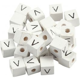 Perles lettres, V, dim. 8x8 mm, diamètre intérieur 3 mm, blanc, 25 pièces/ 1 Pq. [HOB-68972]