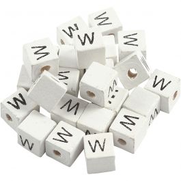 Perles lettres, W, dim. 8x8 mm, diamètre intérieur 3 mm, blanc, 25 pièces/ 1 Pq. [HOB-68973]