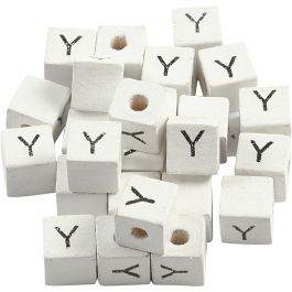 Perles lettres, Y, dim. 8x8 mm, diamètre intérieur 3 mm, blanc, 25 pièces/ 1 Pq. [HOB-68975]