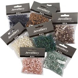 Perles en plastique, d 6 mm, diamètre intérieur 1,5 mm, Le contenu peut varier , ass. de couleurs, 8x40 gr/ 1 Pq. [HOB-69586]