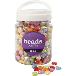 Perles de coeur, dim. 15x15 mm, diamètre intérieur 3 mm, ass. de couleurs, 465 gr, 700 ml/ 1 boîte [HOB-69702]