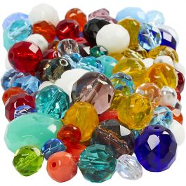 Perles à facettes, dim. 3-15 mm, diamètre intérieur 0,5-1,5 mm, ass. de couleurs, 400 gr/ 1 Pq. [HOB-69870]