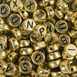 Perles lettres, d 7 mm, diamètre intérieur 1,2 mm, ca. 200 pièce, or, 21 gr/ 1 Pq. [HOB-699300]