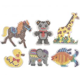 Plaque à picots, canard, éléphant, girafe, ours, cheval et poisson, dim. 10x11-13x16,5 cm, medium, 6 pièces/ 1 Pq. [HOB-75594]
