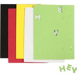 Feuilles de mousse EVA, feuille 15x21 cm, dim. 2-2,3 cm, ép. 2 mm, ass. de couleurs, 5 flles/ 1 Pq. [HOB-769014]