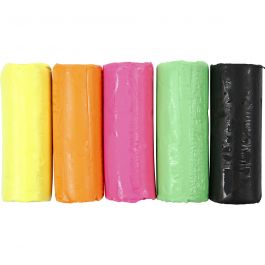 Pâte à Modeler , H : 9,5 cm, couleurs néons, 5x80 gr/ 1 seau [HOB-78691]