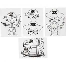 Feuilles de plastique thermorétractable avec motifs, pirates, feuille 10,5x14,5 cm, ép. 0,3 mm, transparent mat, 4 flles/ 1 Pq. [HOB-790710]
