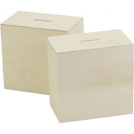 Tirelire en bois, dim. 10x10x6 cm, 10 pièces/ 1 Pq. [HOB-669041]