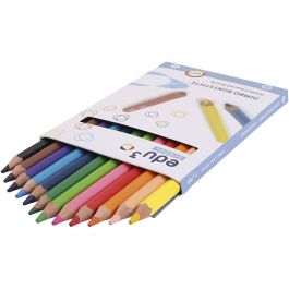 Crayons de Couleur Jumbo edu, ép. 10 mm, mine 5 mm, ass. de couleurs, 12 pièces/ 1 Pq. [HOB-409812]