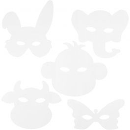 Masques d'animaux, H : 13-24 cm, L : 20-28 cm, 230 gr, blanc, 16 pièces/ 1 Pq. [HOB-95201]