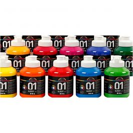 Peinture acrylique A-Color, Couleurs assorties, 01 - Brillante, 10x500ml [HOB-968184]