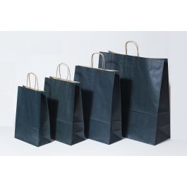 Sac de course Bleu Foncé Papier Kraft 90 g/m2 26+12x35cm (50 pièces) [PAM2635DKBL]