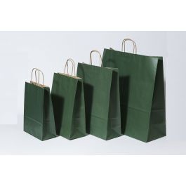 Sac de course Vert Foncé Papier Kraft 90 g/m2 26+12x35cm (50 pièces) [PAM2635DKGR]