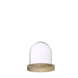 Dôme en verre avec base en bois Ø 10cm et 10 cm de hauteur (1 pièce) [IFS-29421]