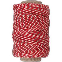 Ficelle de coton, rouge/blanc, ép. 1,1 mm, 50 m/ 1 rouleau [HOB50332]