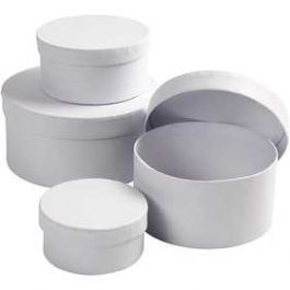 Boîtes rondes, blanc, H: 4+5+6+7 cm, d: 8+10+12+14 cm, 4 pièce/ 1 set [HOB264010]