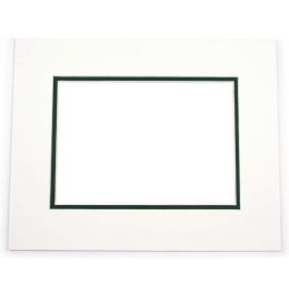 Double Passe Partout Blanc/Vert Foncé. 12 x 17cm pour le découpage intérieur. 20.3 x 25.4cm (10 Pièces) [MD20207]