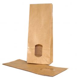 Sac à fond carré en papier kraft blanchi 70g/m2 et fenêtre 10.5x6.5x27.5cm (100 pièces) [PAB1015]