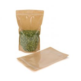 Doypack en papier Kraft avec transparence 17.1x8.9x28.6cm | 340g (100 pièces) [ZBGKC4]