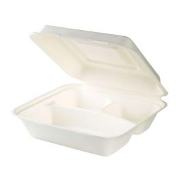 Poubelle avec couvercle canne à sucre 3 places 23.5x23.5x8 cm (250 pièces) [GB-DFC01338]