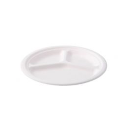 Plateau pour menu en Canne à sucre Ø 26 cm, 3 compartiments, rond (500 pièces) [GB-DTW01460]