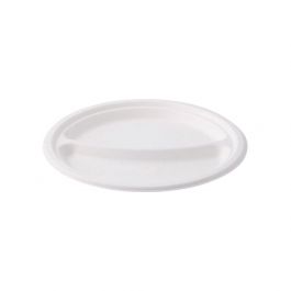Plateau de menu en canne à sucre Ø 22 cm, 2 compartiments, rond (500 pièces) [GB-DTW01471]