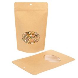 Doypack Compostable Kraft avec fenêtre ovale 14,9x8,9x23,2cm | 312g (100 pièces) [ZBGEO7K]